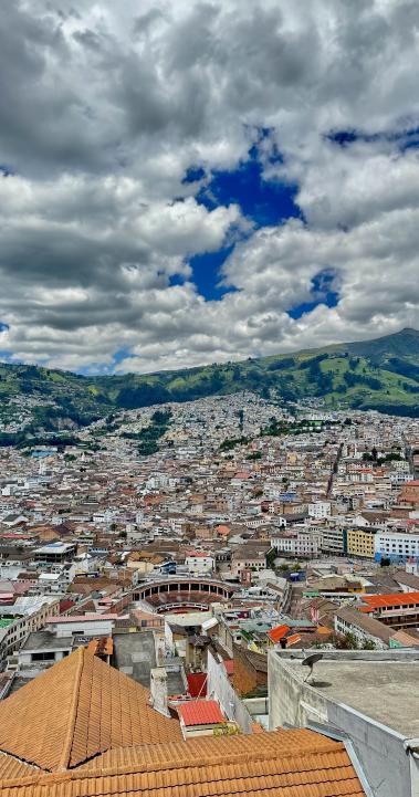 an aerial view of Quito on a sunny day